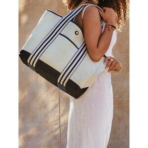 NEW | Paravel Cabana Canvas Tote | LARGE | Domino Black